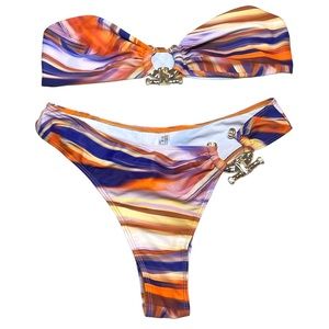SHEIN Orange & Purple Abstract Swirl Bikini Set XL